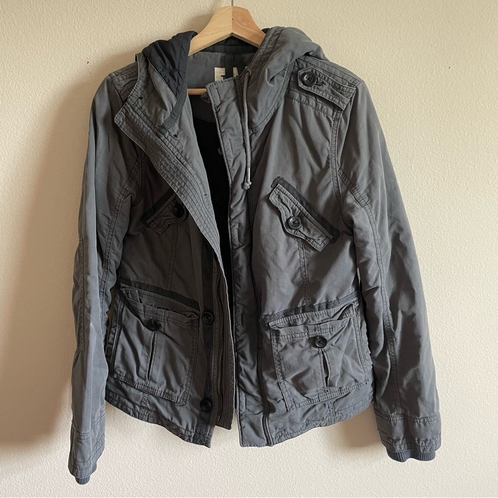 TNA Aritzia Gray Military Field Jacket with Hood